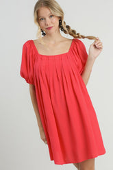 Umgee Full Size Squared Neck Puff Sleeve Mini Dress Plus Size OutfitFlow